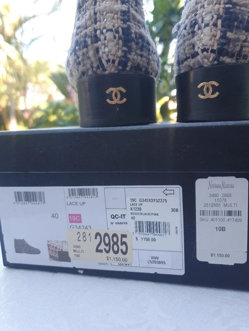 CHANEL Tweed Chelsea Ankle Leather Booties in Beige and Black Size 40 Made ITALY
